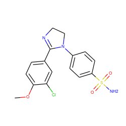 COc1ccc(C2=NCCN2c2ccc(S(N)(=O)=O)cc2)cc1Cl ZINC000299829271