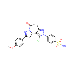 COc1ccc(C2=NN(C(C)=O)[C@H](c3c(C)nn(-c4ccc(S(N)(=O)=O)cc4)c3Cl)C2)cc1 ZINC000474609038