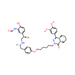 COc1ccc(C2=NN(CCCCCCOc3ccc(C[C@H](C)NC[C@H](O)c4ccc(O)c(NC=O)c4)cc3)C(=O)[C@@H]3CCCC[C@H]23)cc1OC ZINC000150591252