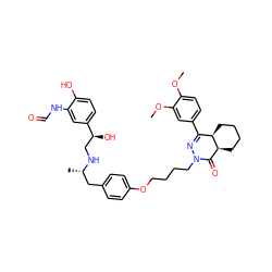 COc1ccc(C2=NN(CCCCOc3ccc(C[C@H](C)NC[C@H](O)c4ccc(O)c(NC=O)c4)cc3)C(=O)[C@@H]3CCCC[C@H]23)cc1OC ZINC000150591279