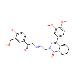 COc1ccc(C2=NN(CCNC[C@H](O)c3ccc(O)c(CO)c3)C(=O)[C@H]3CCCC[C@H]23)cc1OC ZINC000095589755