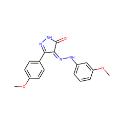 COc1ccc(C2=NNC(=O)/C2=N\Nc2cccc(OC)c2)cc1 ZINC000049033769