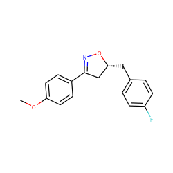 COc1ccc(C2=NO[C@H](Cc3ccc(F)cc3)C2)cc1 ZINC000095583346