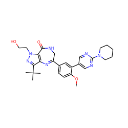 COc1ccc(C2=Nc3c(C(C)(C)C)nn(CCO)c3C(=O)NC2)cc1-c1cnc(N2CCCCC2)nc1 ZINC000096922848