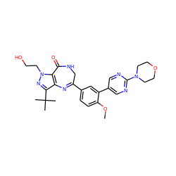 COc1ccc(C2=Nc3c(C(C)(C)C)nn(CCO)c3C(=O)NC2)cc1-c1cnc(N2CCOCC2)nc1 ZINC000096922845