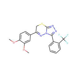 COc1ccc(C2=Nn3c(nnc3-c3ccccc3C(F)(F)F)SC2)cc1OC ZINC000013831123