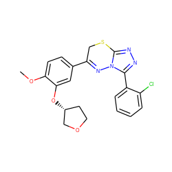 COc1ccc(C2=Nn3c(nnc3-c3ccccc3Cl)SC2)cc1O[C@@H]1CCOC1 ZINC000043011355