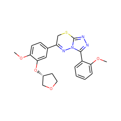 COc1ccc(C2=Nn3c(nnc3-c3ccccc3OC)SC2)cc1O[C@@H]1CCOC1 ZINC000043120060