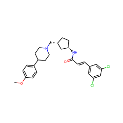 COc1ccc(C2CCN(C[C@@H]3CC[C@H](NC(=O)/C=C/c4cc(Cl)cc(Cl)c4)C3)CC2)cc1 ZINC000028957862