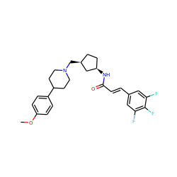 COc1ccc(C2CCN(C[C@H]3CC[C@@H](NC(=O)/C=C/c4cc(F)c(F)c(F)c4)C3)CC2)cc1 ZINC000028957877