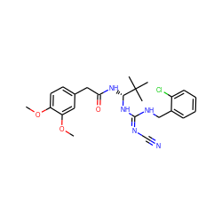 COc1ccc(CC(=O)N[C@@H](N/C(=N/C#N)NCc2ccccc2Cl)C(C)(C)C)cc1OC ZINC000040951929