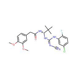 COc1ccc(CC(=O)N[C@@H](N/C(=N/C#N)Nc2cc(Cl)ccc2F)C(C)(C)C)cc1OC ZINC000040424292