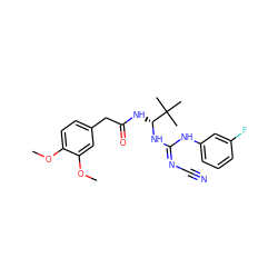 COc1ccc(CC(=O)N[C@@H](N/C(=N/C#N)Nc2cccc(F)c2)C(C)(C)C)cc1OC ZINC000040899252