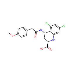 COc1ccc(CC(=O)N[C@H]2C[C@H](C(=O)O)Nc3cc(Cl)cc(Cl)c32)cc1 ZINC000013455280