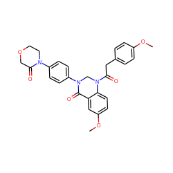 COc1ccc(CC(=O)N2CN(c3ccc(N4CCOCC4=O)cc3)C(=O)c3cc(OC)ccc32)cc1 ZINC001772583748