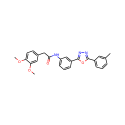 COc1ccc(CC(=O)Nc2cccc(-c3nnc(-c4cccc(C)c4)o3)c2)cc1OC ZINC000002880827