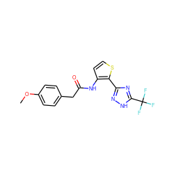 COc1ccc(CC(=O)Nc2ccsc2-c2n[nH]c(C(F)(F)F)n2)cc1 ZINC000064560815