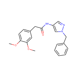 COc1ccc(CC(=O)Nc2cnn(Cc3ccccc3)c2)cc1OC ZINC000617176489