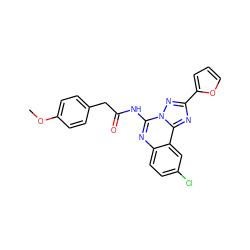 COc1ccc(CC(=O)Nc2nc3ccc(Cl)cc3c3nc(-c4ccco4)nn23)cc1 ZINC000013672418