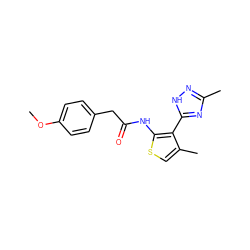 COc1ccc(CC(=O)Nc2scc(C)c2-c2nc(C)n[nH]2)cc1 ZINC000066079861