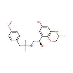 COc1ccc(CC(C)(C)NC[C@H](O)c2cc(O)cc3c2OCC(=O)N3)cc1 ZINC000034636383