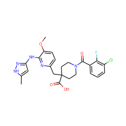 COc1ccc(CC2(C(=O)O)CCN(C(=O)c3cccc(Cl)c3F)CC2)nc1Nc1cc(C)[nH]n1 ZINC000261117094