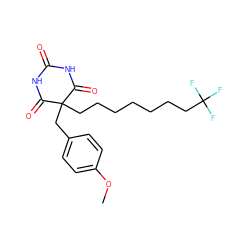 COc1ccc(CC2(CCCCCCCC(F)(F)F)C(=O)NC(=O)NC2=O)cc1 ZINC000095563322