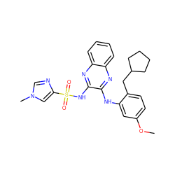 COc1ccc(CC2CCCC2)c(Nc2nc3ccccc3nc2NS(=O)(=O)c2cn(C)cn2)c1 ZINC000138275855