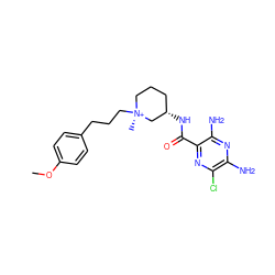 COc1ccc(CCC[N@@+]2(C)CCC[C@H](NC(=O)c3nc(Cl)c(N)nc3N)C2)cc1 ZINC000473136200