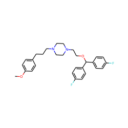 COc1ccc(CCCN2CCN(CCOC(c3ccc(F)cc3)c3ccc(F)cc3)CC2)cc1 ZINC000022939459