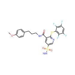COc1ccc(CCCNC(=O)c2cc(S(N)(=O)=O)cnc2Sc2c(F)c(F)cc(F)c2F)cc1 ZINC000049785583