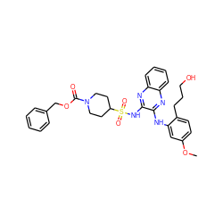 COc1ccc(CCCO)c(Nc2nc3ccccc3nc2NS(=O)(=O)C2CCN(C(=O)OCc3ccccc3)CC2)c1 ZINC000147740641