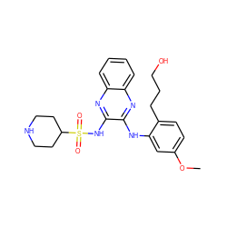 COc1ccc(CCCO)c(Nc2nc3ccccc3nc2NS(=O)(=O)C2CCNCC2)c1 ZINC000149816364