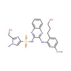 COc1ccc(CCCO)c(Nc2nc3ccccc3nc2NS(=O)(=O)c2cn(C)c(CO)n2)c1 ZINC000148613640