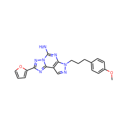 COc1ccc(CCCn2ncc3c2nc(N)n2nc(-c4ccco4)nc32)cc1 ZINC000000602847