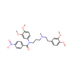 COc1ccc(CCN(C)CCCN(C(=O)c2ccc([N+](=O)[O-])cc2)c2ccc(OC)c(OC)c2)cc1OC ZINC000003914839