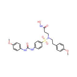 COc1ccc(CCN(CCC(=O)NO)S(=O)(=O)c2ccc(NC(=O)Nc3ccc(OC)cc3)cc2)cc1 ZINC000095563101