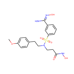 COc1ccc(CCN(CCC(=O)NO)S(=O)(=O)c2cccc(/C(N)=N\O)c2)cc1 ZINC000060049718