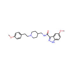 COc1ccc(CCN2CCC(CNC(=O)c3n[nH]c4ccc(OC)cc34)CC2)cc1 ZINC000653757802