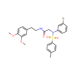 COc1ccc(CCNC(=O)CN(c2cccc(Br)c2)S(=O)(=O)c2ccc(C)cc2)cc1OC ZINC000028890687