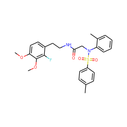 COc1ccc(CCNC(=O)CN(c2ccccc2C)S(=O)(=O)c2ccc(C)cc2)c(F)c1OC ZINC000028890574