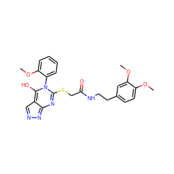 COc1ccc(CCNC(=O)CSc2nc3nncc-3c(O)n2-c2ccccc2OC)cc1OC ZINC000101639684