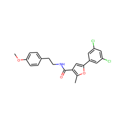 COc1ccc(CCNC(=O)c2cc(-c3cc(Cl)cc(Cl)c3)oc2C)cc1 ZINC000001123830