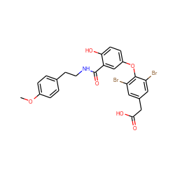 COc1ccc(CCNC(=O)c2cc(Oc3c(Br)cc(CC(=O)O)cc3Br)ccc2O)cc1 ZINC000014969331