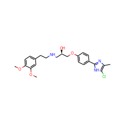COc1ccc(CCNC[C@@H](O)COc2ccc(-c3nc(C)c(Cl)[nH]3)cc2)cc1OC ZINC000026019139
