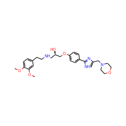 COc1ccc(CCNC[C@@H](O)COc2ccc(-c3nc(CN4CCOCC4)c[nH]3)cc2)cc1OC ZINC000026016524