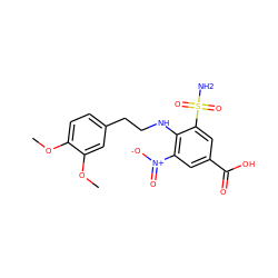 COc1ccc(CCNc2c([N+](=O)[O-])cc(C(=O)O)cc2S(N)(=O)=O)cc1OC ZINC000028818155