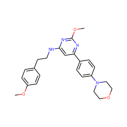 COc1ccc(CCNc2cc(-c3ccc(N4CCOCC4)cc3)nc(OC)n2)cc1 ZINC000066102732