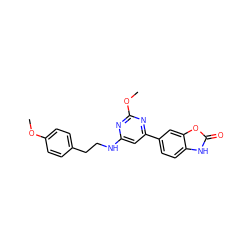 COc1ccc(CCNc2cc(-c3ccc4[nH]c(=O)oc4c3)nc(OC)n2)cc1 ZINC000066102737