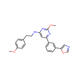 COc1ccc(CCNc2cc(-c3cccc(-c4cnco4)c3)nc(OC)n2)cc1 ZINC000066099659